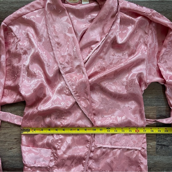 Vintage Victoria's Secret Gold Label Rose Pink Satin Floral Full Length Robe - Picture 11 of 15